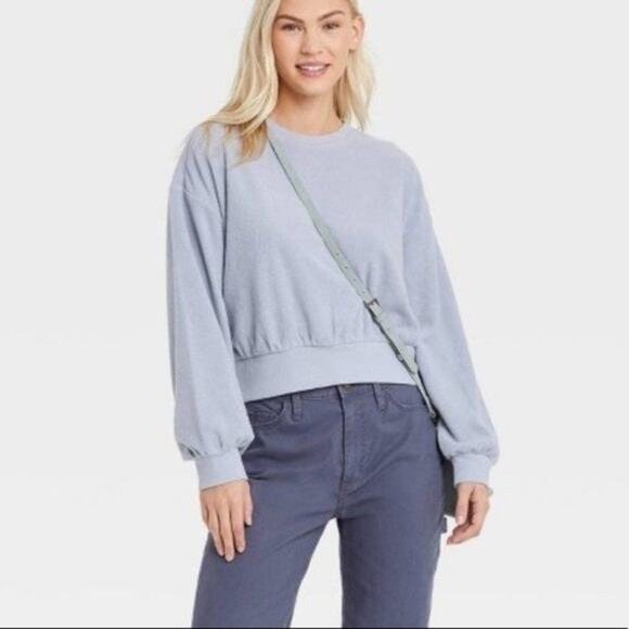 Universal Thread Woman’s Textured Fleece Sweatshirt XL Light Blue NWOT - Picture 1 of 14